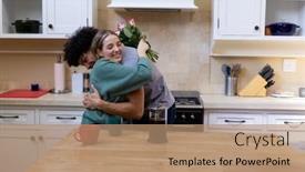  Presentation with wedding anniversary - Presentation theme having biracial-happy-young-woman background and a coral colored foreground