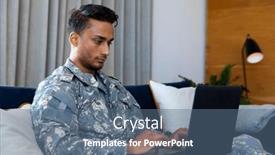  Presentation with military communication - Presentation theme with biracial-male-soldier-wearing-military background and a ocean colored foreground