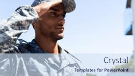  Presentation with space time - Slides with biracial-male-soldier-wearing-military background and a sky blue colored foreground