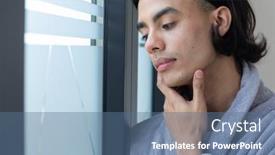  Presentation with quality life - PPT theme with biracial-man-looking-through-window background and a ocean colored foreground