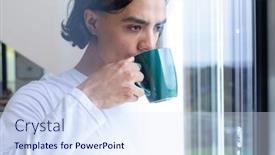  Presentation with quality life - Slides featuring biracial-man-looking-through-window background and a sky blue colored foreground