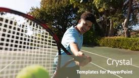  Presentation with tennis - Theme enhanced with biracial-man-playing-tennis-hitting background and a coral colored foreground