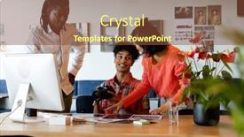  Presentation with meeting - Presentation design having biracial-photographer-discussing-with-multiracial background and a tawny brown colored foreground