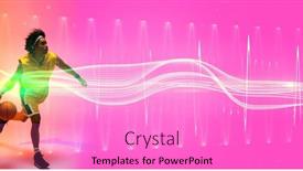  Presentation with abstract wave - Slide deck featuring biracial-player-dribbling-basketball-over background and a lilac colored foreground