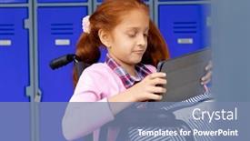  Presentation with elementary school technology - Slide set enhanced with biracial-schoolgirl-in-wheelchair-using background and a  colored foreground