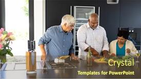  Presentation with assisted living - Theme featuring biracial-senior-friends-looking background and a tawny brown colored foreground