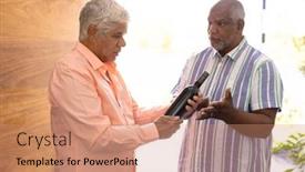  Presentation with assisted living - Slides consisting of biracial-senior-man-receiving-male background and a coral colored foreground