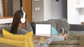  Presentation with space time - Presentation theme with biracial-teenage-girl-wearing-headphones background and a coral colored foreground