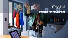  Presentation with design fashion - Presentation theme having biracial-transgender-fashion-designer-talking background and a ocean colored foreground