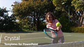  Presentation with woman sport - PPT layouts featuring biracial-woman-playing-tennis-returning background and a gray colored foreground