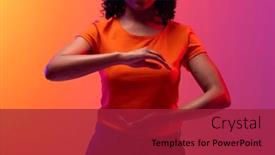  Presentation with neon - PPT theme consisting of biracial-woman-pointing-on-neon and a  colored foreground