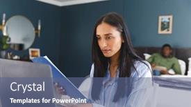  Presentation with laptop - Theme consisting of biracial-woman-using-laptop background and a ocean colored foreground