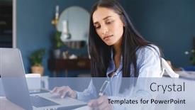  Presentation with writing-notes - Slides consisting of biracial-woman-using-laptop background and a light blue colored foreground