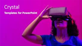  Presentation with metaverse - Presentation enhanced with biracial-woman-using-vr-headset and a  colored foreground