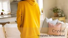  Presentation with yellow color - Slide deck featuring biracial-woman-wearing-yellow-sweatshirt background and a gold colored foreground