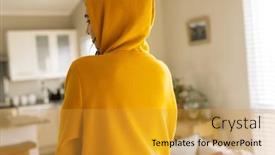  Presentation with yellow color - Presentation with biracial-woman-wearing-yellow-sweatshirt background and a gold colored foreground