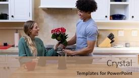  Presentation with wedding anniversary - Presentation theme enhanced with biracial-young-husband-giving-red background and a coral colored foreground