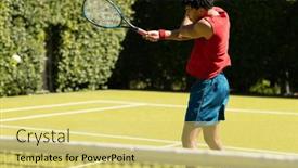  Presentation with green nature - Presentation enhanced with biracial-young-man-hitting-ball background and a yellow colored foreground