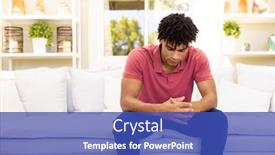  Presentation with living room - Slide deck having biracial-young-man-with-hands background and a cobalt blue colored foreground