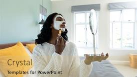  Presentation with home care - PPT theme consisting of biracial-young-woman-holding background and a yellow colored foreground