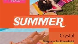  Presentation with summer holiday - Slide set enhanced with biracial-young-woman-in-bikini background and a red colored foreground