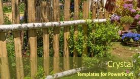  Presentation with garden - Slide deck having birch-fence-with-garden-decorative background and a tawny brown colored foreground