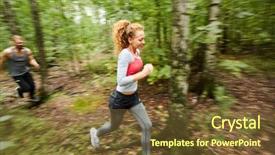  Presentation with green forest morning - PPT theme having daily training - young active female and her background and a tawny brown colored foreground