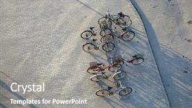  Presentation with bicycles - Slide set with bicycles parking aerial birds's background and a  colored foreground