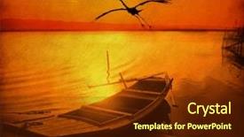  Presentation with antique paper texture - Amazing theme having bird and old fish-boat on sandy beach with beautiful sunset on old grunge antique paper texture backdrop and a tawny brown colored foreground