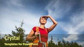  Presentation with female - Colorful PPT layouts enhanced with bird go - pretty female hiker going downhill backdrop and a  colored foreground