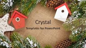  Presentation with snow tree - Theme with bird house - christmas decor and snow fir background and a coral colored foreground