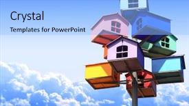  Presentation with football blue colors - Presentation design featuring bird house - colorful nesting boxes on blue background and a light blue colored foreground