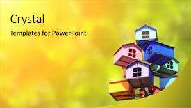  Presentation with boxes - Cool new PPT theme with bird house - colorful nesting boxes on green backdrop and a yellow colored foreground
