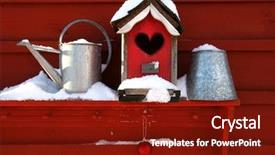  Presentation with snow - Colorful PPT theme enhanced with bird house - old red birdhouse on shelf backdrop and a tawny brown colored foreground