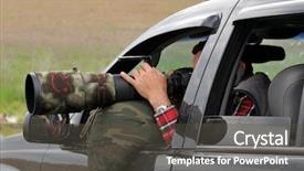  Presentation with bird - Colorful theme enhanced with bird photographer taking photos backdrop and a dark gray colored foreground