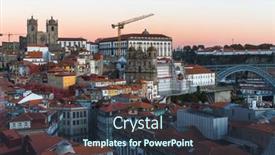  Presentation with bird eye view - Colorful PPT theme enhanced with bird's-eye view old downtown of porto portugal backdrop and a tawny brown colored foreground