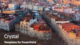  Presentation with bird eye view - PPT theme consisting of bird's-eye view old downtown of porto at dusk portugal background and a tawny brown colored foreground