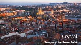  Presentation with bird eye view - Beautiful slides featuring bird's-eye view old downtown of porto portugal backdrop and a wine colored foreground