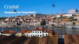  Presentation with bird eye view - Colorful slide deck enhanced with bird's-eye view old downtown of porto portugal backdrop and a teal colored foreground