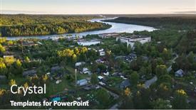  Presentation with urban green - Slides enhanced with bird's eye view of houses in urban-type settlement nikolskiy svir river and summer green forests of leningrad region russia background and a tawny brown colored foreground