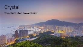  Presentation with hong kong skectch - Presentation design with bird trail - hong kong tuen mun downtown background and a ocean colored foreground