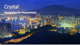  Presentation with south china sea - Amazing slide deck having bird trail - hong kong tuen mun skyline backdrop and a ocean colored foreground