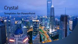  Presentation with china shanghai - Colorful PPT layouts enhanced with bird view at shanghai china backdrop and a light blue colored foreground