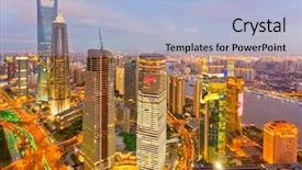  Presentation with china shanghai - Colorful presentation theme enhanced with bird view at shanghai china backdrop and a light blue colored foreground