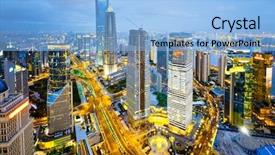  Presentation with china shanghai - Slide deck enhanced with bird view at shanghai china background and a light blue colored foreground