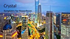  Presentation with china shanghai - Colorful presentation theme enhanced with bird view at shanghai china backdrop and a light blue colored foreground