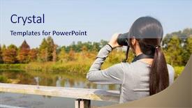  Presentation with binocular - Amazing presentation having bird watching - back view of woman use backdrop and a sky blue colored foreground