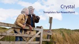  Presentation with senior couple - PPT layouts featuring bird watching - senior couple with binoculars walking background and a sky blue colored foreground