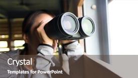  Presentation with bird - Presentation theme featuring bird watching - woman looking though the binoculars background and a tawny brown colored foreground