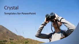  Presentation with binocular - Slide set featuring bird watching - woman use of the binocular background and a light blue colored foreground